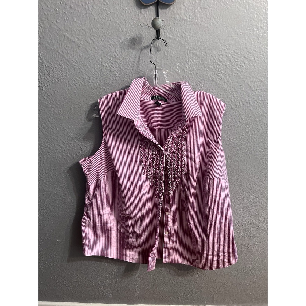 Lauren Ralph Lauren Womens Pinkish Purplish White Striped Shirt Size 20W‎ Sleeve